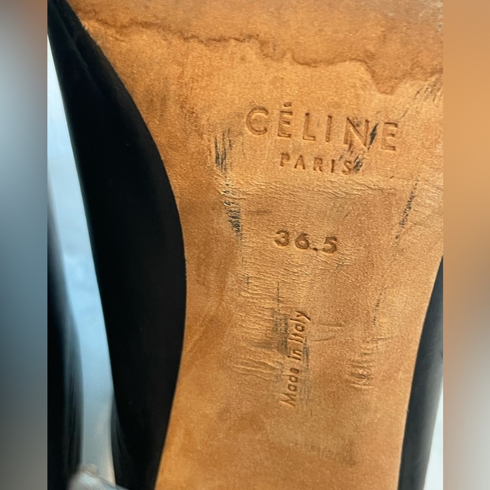 Celine Leather Slides, black w/gold trim, 4” block heel, EUC, 36.5 - Picture 13 of 14